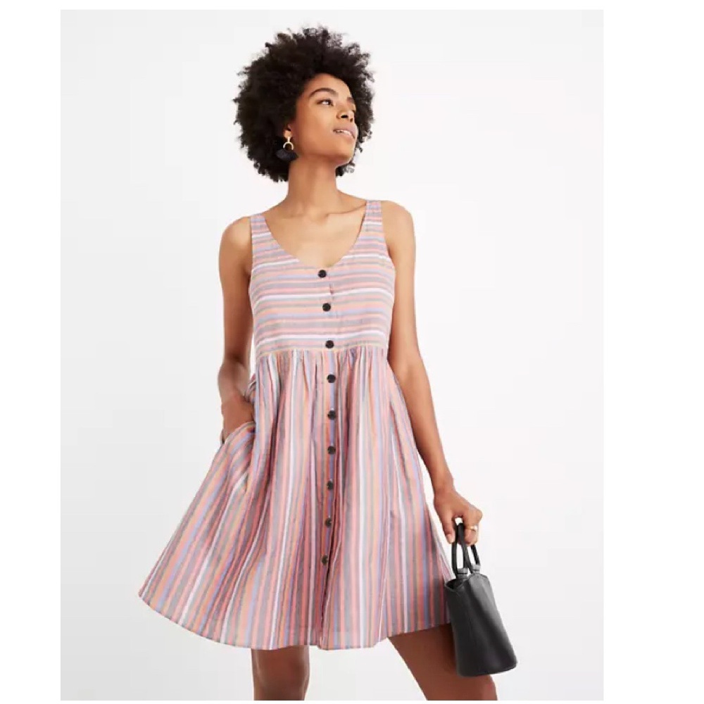 Madewell Scooped Tank Dress Rainbow Stripe
